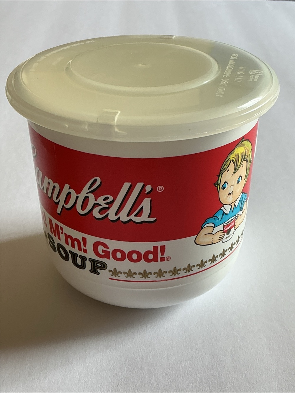 Vintage 1992 Campbell’s Soup M’m M’m!Good! Anchor Hocking Plastic Mug W/Lid